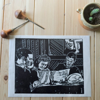“World War Two Restaurant Scene” Original Limited Edition Linocut Print