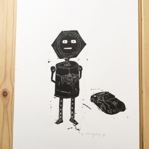 Robot RC Linocut Print