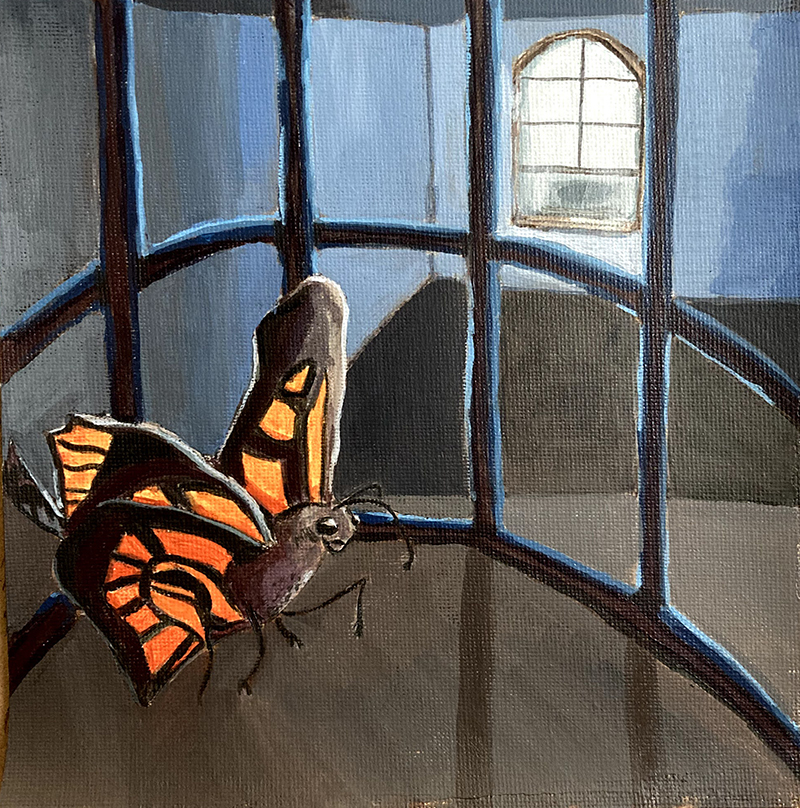 Acrylic Painting - Butterfly in a cage