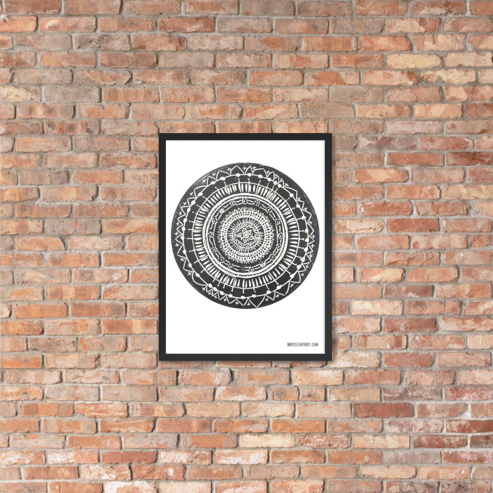 This is an image of a black mandala printed on white paper. It is made to order.