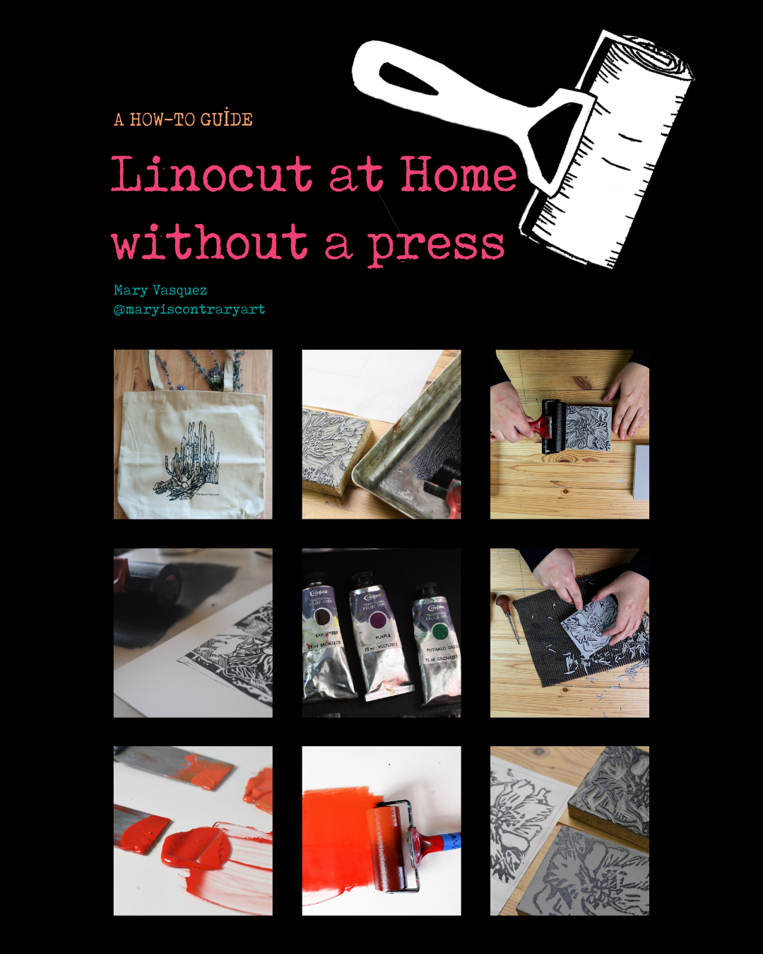 Linocut at Home without a Press by Mary Vasquez